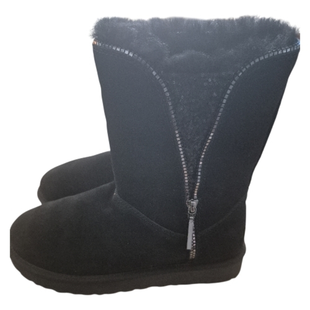 UGG Black Classic Sequin Zip Booties Sz 9 - Picture 2 of 7